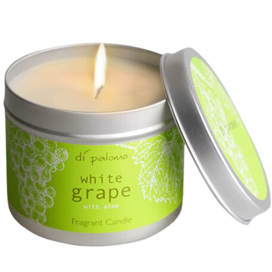 Di Palomo Women's Green Vegan White Grape & Aloe Tin Candle 200G. Scented Gift For Home Decor. Long Burn Time.