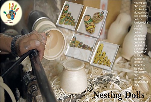 Image of CRAFT HAND Traditional Indian Nesting Wooden Doll /Hand Painted Matryoshka Stacking Dolls- Set of 5 Piece (Lady in Yellow Saree)