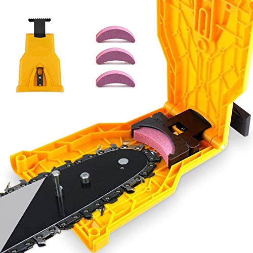 K KERNOWO Chainsaw Sharpener, Chainsaw Teeth Sharpener Fast Sharping Stone Grinder Tools Chain Saw Blade Sharpener Work for 14/16/18/20 Inch Two Holes Chain Saw Bar. (Yellow)