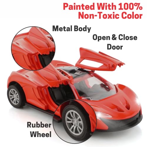Image of ADITI TOYS Die Cast Car for Kids Alloy Metal Pull Back Car Toy Car Toy Vehicle with Openable Doors & LED Lights Car for Kids Collectible Toy Vehicle Gift for Kids Boys Girls BIS Approved (Red)