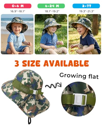 Image of Toddler Baby Sun Hat Kids Summer Beach Essentials Adjustable Beach Hats with Bucket Wide Brim for Boys Girls Age 0-14 Years