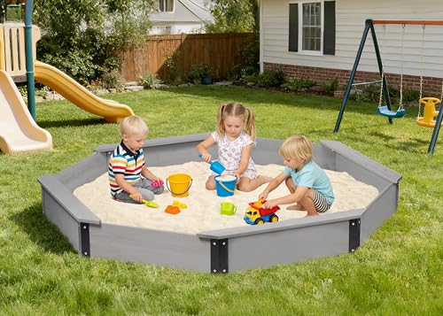 image for SoliWood 85''x78''x9'' Octagon Sandbox with Cover for Kids Outdoor Pla