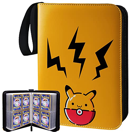 4 Pocket Trading Card Binder Holder Compatible with Pokemon Cards, Baseball Card Binder Sleeves, TCG Album Book Best Protection Collection Cards - 50 Pages - Put up to 400 Cards (Pikac-Yellow)