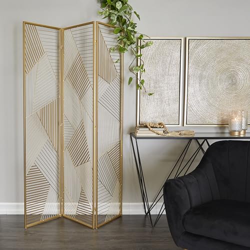 Deco 79 Metal Geometric Room Divider Screen - 3 Panel Hinged Foldable Privacy Partition, Gold, 43" x 2" x 67" Deco 79 Metal Geometric Room Divider Screen - 3 Panel Hinged Foldable Privacy Partition, Gold, 43" x 2" x 67"