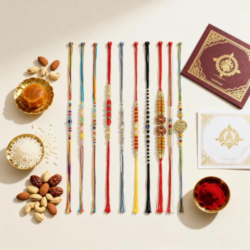 Image of Fashion Frill Unisex Adult Multicolor Rakhi For Brother Set Combo Of 10 | Traditional Rakhi Set For Bhaiya | Rakhi Bracelet For Bhai | Rakhis For Rakshabandhan | Rakhi Gift