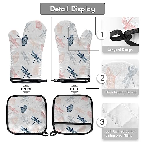 Dragonflies Ginkgo Leaves Oven Mitts And Pot Holders Sets Pastel Oven Mits Mittens Heat Resistant Potholders Oven Gloves Hot Pad For Baking Cooking Kitchen Grilling Bbq Gifts 2 Piece Set #TOP2