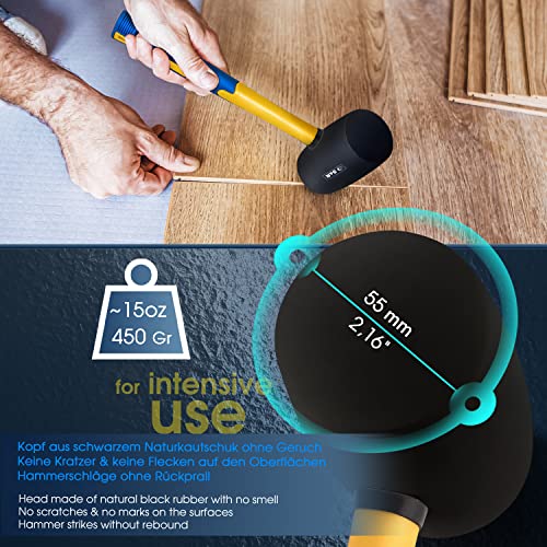 S&R Marteau Caoutchouc Professionnel 450 g – Maillet Caoutchouc Anti Rebond Noir Ø55 mm. Marteau Camping, Outil Carreleur Paves Sol Parquet. Manche Fibre de Verre, Certifié GS – vue 3