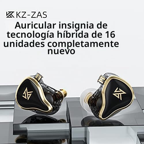 Linsoul KZ ZAS 7BA+1DD Monitor intrauditivo, auriculares de graves de alta fidelidad, auriculares para juegos, auriculares híbridos IEM con cable desmontable empotrado para músico audiófilo (negro,