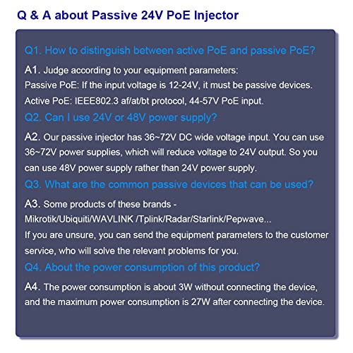 Image of Gigabit Passive PoE Injector 24W POE Adapter 36-72V DC Input 24V PoE Output Converter (Not for 802.3af /at Devices) Compatible with 24V Passive Netgear and Mikroik Devices