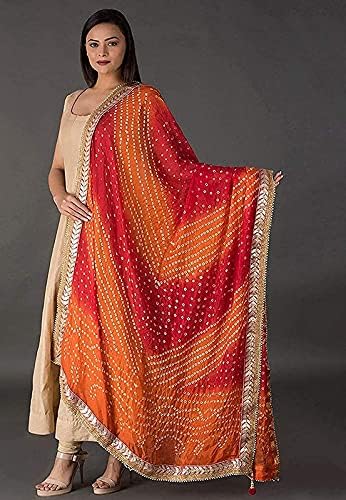 C&G INDIA Women's Bandhej With Gota Art Silk Dupatta (CG-BNDJ_Red Orange_240x80 cm), Red Orange, 240x80 cm. - Image 3