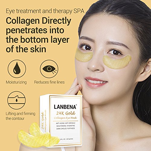 LANBENA 24K Gold Collagen Eye Mask AntiAging AntiWrinkle Skin Firming