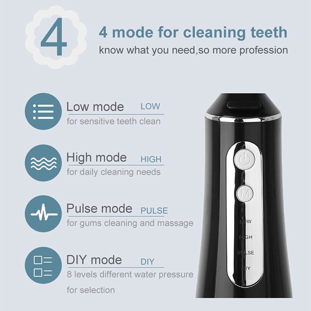 Idropulsore senza fili Irrigatore dentale con modalità fai da te Serbatoio da 300 ml IPX7 Impermeabile Portatile USB Ricaricabile Cleaner per Viaggi Casa Ufficio 6pcs Jet Tips