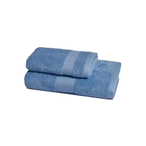 Zucchi Solotuo - Set Asciugamani Da Bagno Viso e Bidet, Spugna di Cotone 560 gr Coppia Asciugamani da Bagno Grande con Ospite - Fiordaliso 3342