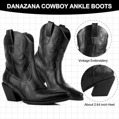 Wide Calf Cowgirl Ankle Boots Women Western Embroidered Booties Lady Pointed Toe Pull On Boot Retro Country Cowboy Ankle Boots Size 6-112