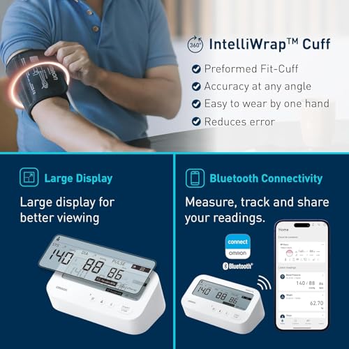 Image of Omron HEM-7194T1-FL Upper Arm Automatic Blood Pressure Monitor with AFib Detection, IntelliWrap 360 Accuracy Cuff, Large Display, without AC Adapter