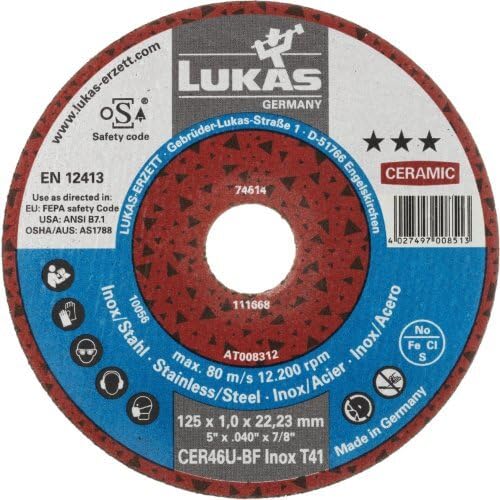 LUKAS ERZETT 25 discos de corte T41 para acero inoxidable 125 x 1 mm, recto, para amoladora angular, cerámica, 13,5 x 13,5 x 6,5 cm