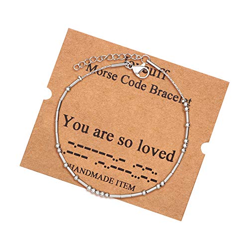 Image of JoycuFF Inspirational Morse Code Bracelets for Women Silver Beads Jewelry Encouragement Mantra Gifts for Her