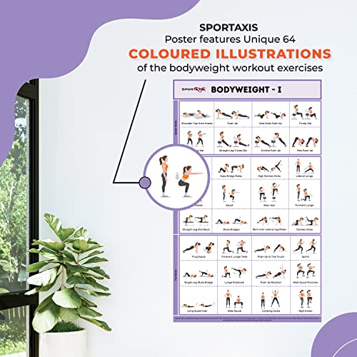 Sportaxis Bodyweight Workout Poster With 32 Workout Poses - Double-Sided Lamination, No-Equipment Exercise Poster For Home, Gym Training (16.5 X 27 Inches) #TOP3