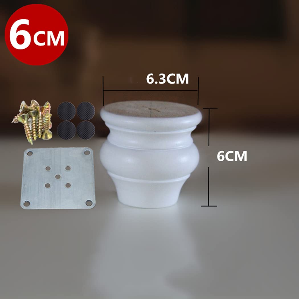 CHEWYNP Gambe per mobili in Legno massello Tipo Zucca Piedini per mobili Gambe per tavoli di Ricambio, per Divano Letto, Armadio, Sedia, Divano, Piedi per scrivania, Bianco 4 Pezzi (6 cm)