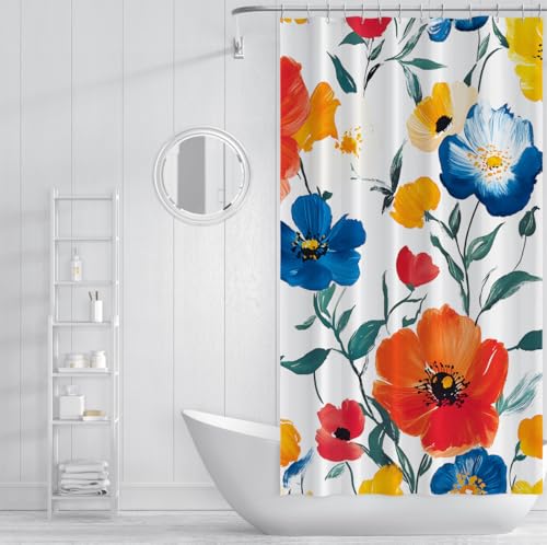 Rideau de douche séchage rapide fleur bleu orange imperméable grand format
