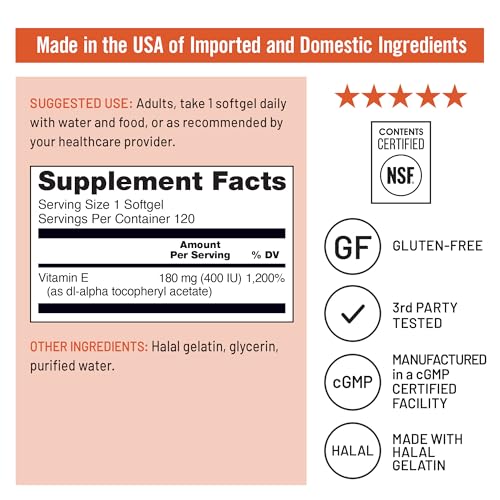 image for NatureWise Vitamin E 400 IU Softgels (180mg DL-Alpha) - Dairy, Gluten 