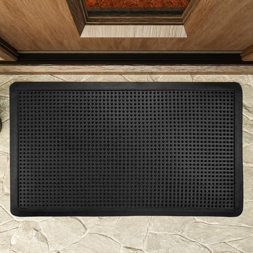 TECHZOCO Felpudo de Goma, Alfombra de Entrada de Caucho, Felpudo ecológico de Goma diseño Picos, Alfombrilla de Entrada, Tapete de Bienvenida, 100% Caucho, 55 x 30 cm, Negro