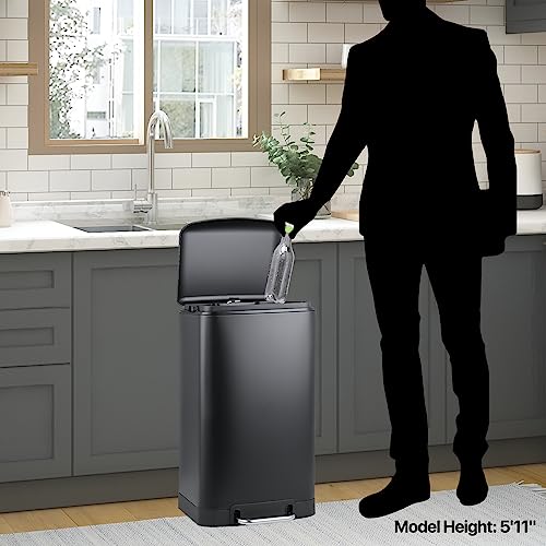 Image of MoNiBloom 10.5-Gallon Step Trash Can with Soft-Close Lid for Kitchen Bathroom Bedroom Living Room Home Office Dorm Fingerprint-Proof Foot Pedal Garbage Bin with Removable Inner Bucket Black 40-Liter