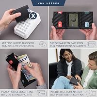 VON HEESEN Slim Wallet mit Münzfach & RFID Schutz - Geldbörse Herren & Damen - Kartenetui Kreditkartenetui - Mini Portmonee Geldbeutel Portemonnaie klein Carbon-Schwarz – Ansicht 2