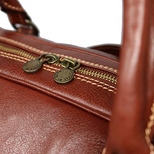 Cenzo Duffle Vecchio Brown Italian Leather Weekender Travel Bag