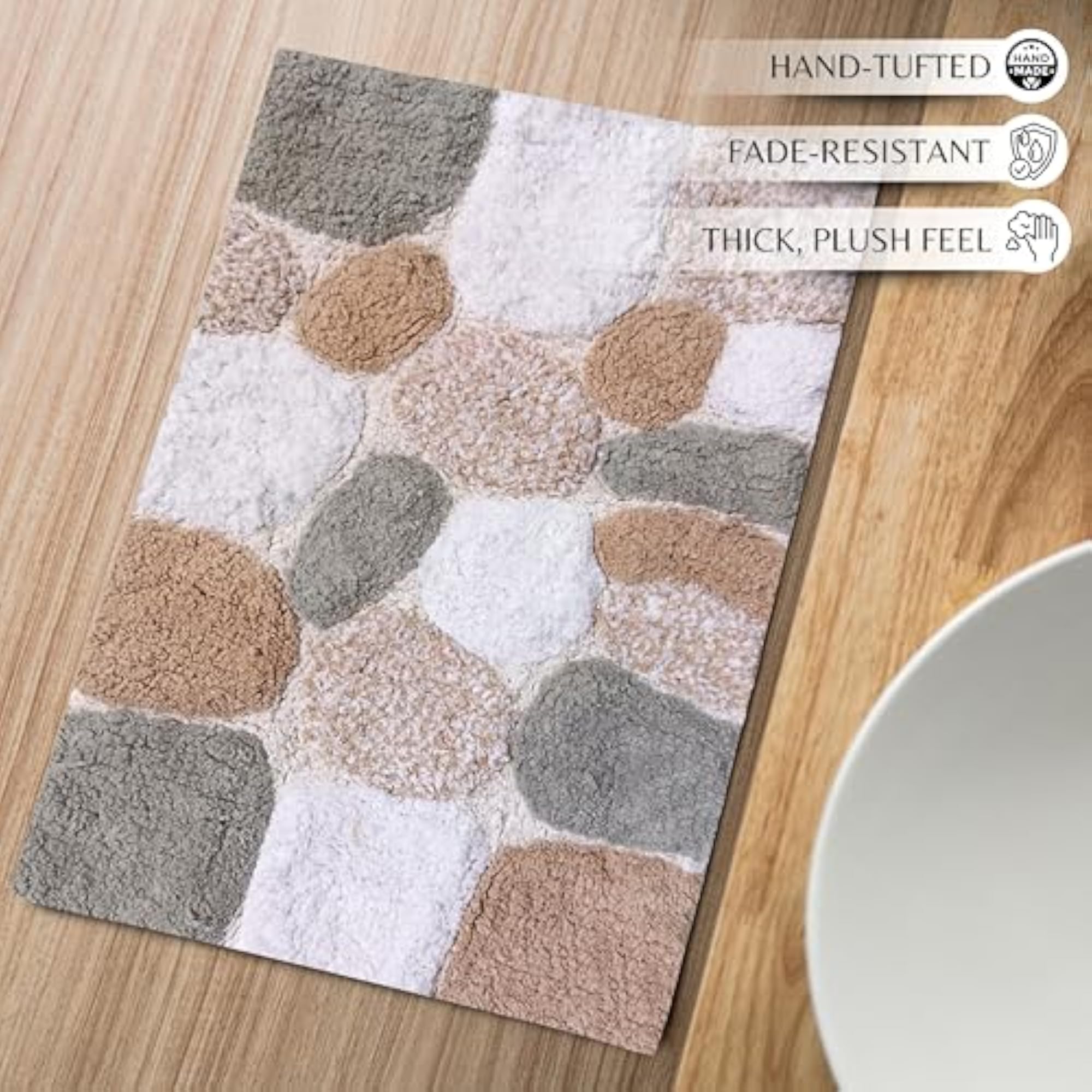 Cotton Bath Mat Set of 2, Grey Beige
