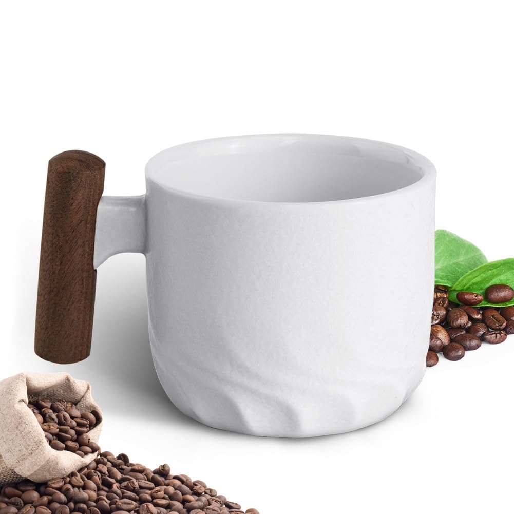 Vicloon Espresso Cups, Ceramic Coffee Mug, Coffee Cup with Wooden Handle Espresso Shot Cups