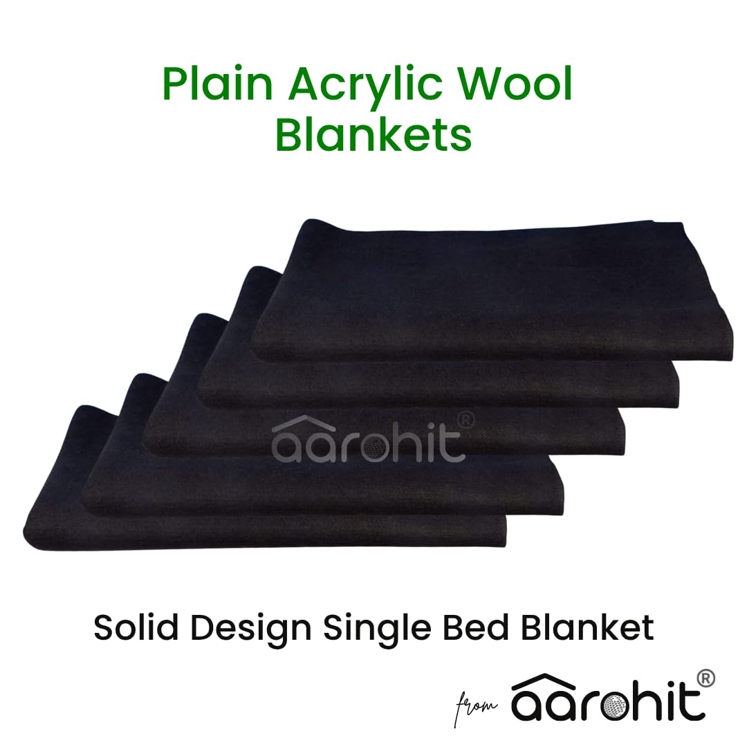 AAROHIT® Black Plain Acrylic Wool Fauji Blankets, Solid-Design Single Bed Blanket for Donation Daan (Black, 150 cm x 225cm, Pack of 1) 2
