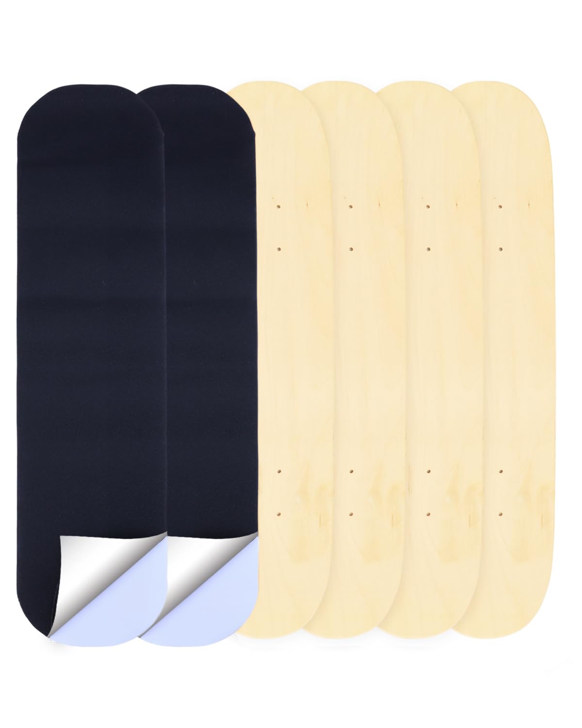HAPPYER Blank Skateboard Decks 31 x 8 Inch 4 pc – 7-Layer Maple Double Tail Skate Board Deck for Art Painting, Wall Decor, Street Skate, Custom Pro Replacement Plain Skateboards Decks with Sandpaper