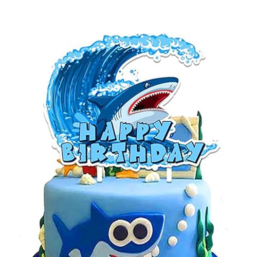 1Pc Blue Shark Cake Topper, Ocean Animal Theme Party. Shark Cake Topper Decoration for Boys or Girls Baby Shower Sea Theme Birthday Engagement Graduation Parties Supplies