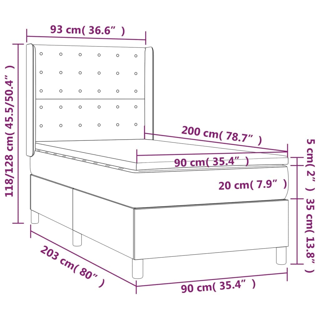 tkanina LED regulowany zagłówek kontynentalne 90x200 kremowy | Łóżko kontynentalne z materacem kremowe 90x200 cm tkanina z diodami LED do sypialni