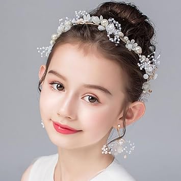 Tiara para Daminha de Casamento com Coroa de Flores – Enfeite de Cabelo Infantil Elegante para Festa