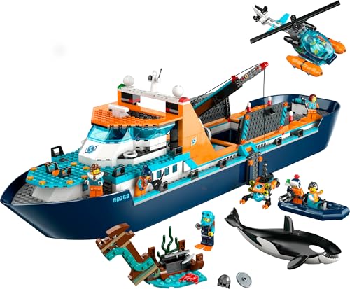 60368 City Esploratore Artico, Grande Nave Giocattolo Galleggiante con Elicottero, Gommone, Sottomarino, Relitto Barca Vichinga, 7 Minifigure e un'Orca, Regalo per Bambini e Bambine dai 7 Anni - Lego - Immagine 10