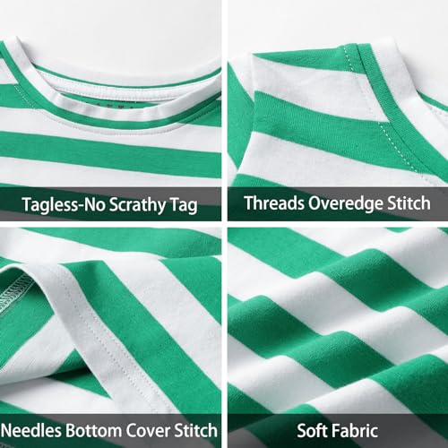 Image of LittleSpring Unisex Kids Long Sleeve Striped Tee Shirt Tagless Crew Neck Cotton T-Shirt