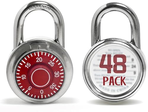 Candados de combinación con cuerpo de metal, uso en interiores para taquillas de gimnasio y casillero escolar, Rojo, paquete de 48