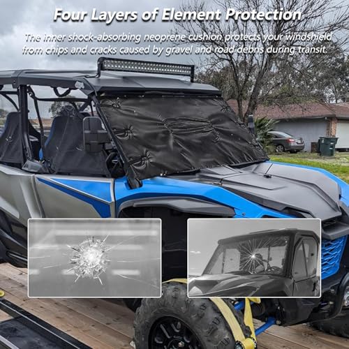 Image of Transport Windshield Protector, UTV Windshield Cover Heavy Duty Neoprene Protector Cover 50 inch W x 29 inch H