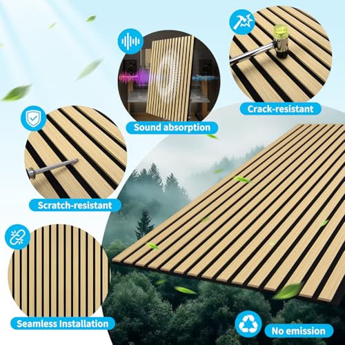 Image of Art3d 47 x 23.6 Inch Acoustic Wood Slat Design Wall Panels, 4-Pack, Oak