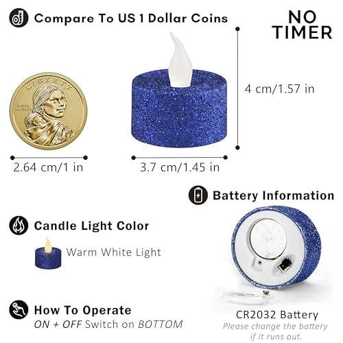 Image of FURORA LIGHTING Royal Blue Glitter Flameless Tealights - 1.45 inch W x 1.57 inch H, 12-Pack, Batteries Included
