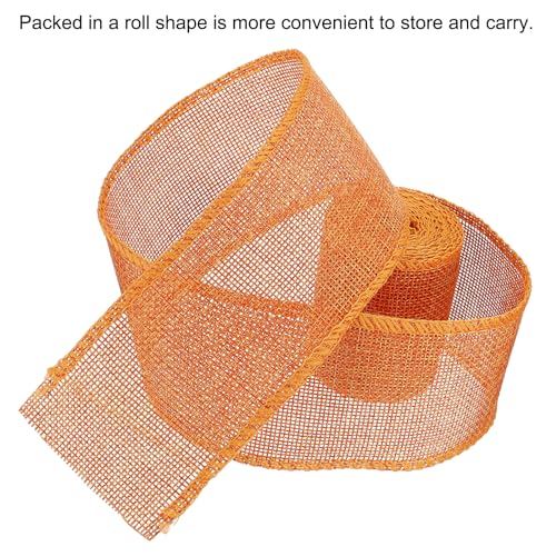 PATIKIL 2.36 Inch Wide 3.28 Yards Burlap Fabric Ribbon, 1 Pack Wired Jute Craft Roll for Party Home DIY Wrapping Decoration Orange - Image 3