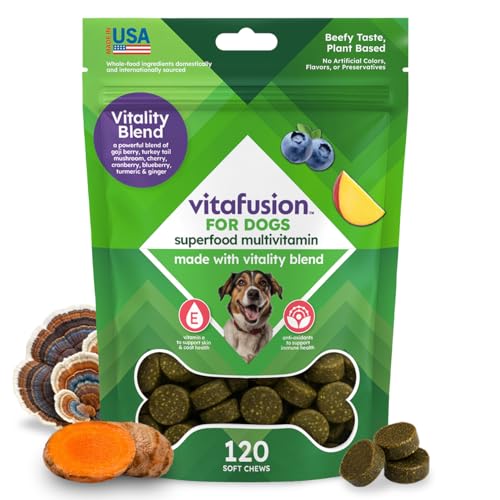 VitaFusion for Dogs Superfood Multivitamin Daily Immune Skin & Bone Support with Vitamins A D & E + Antioxidant Superfoods Vet Formulated Wellness for Puppies to Senior Dogs 120 Chews.
