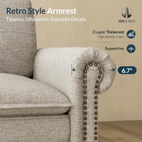 Image of HERA'S HOUSE Modular Sectional Sofa Set for Living Room 3-Piece Deep Seats | Mid-Century Modern 6-Seater Cloud Sofa Set, Light Grey, Rolled Arms & Nailhead Trim, Wider Seats, Soft Linen Furniture Set