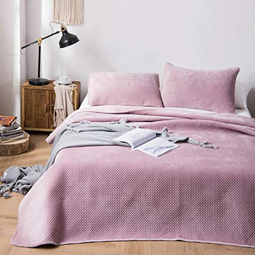 Kasentex Plush Poly-Velvet Lavish Design Quilt Set With Brushed Microfiber - Luxurious Bedding Soft & Warm Coverlet - Machine Washable Coverlet (Dust Rose Pink, Queen + 2 Shams) #TOP1