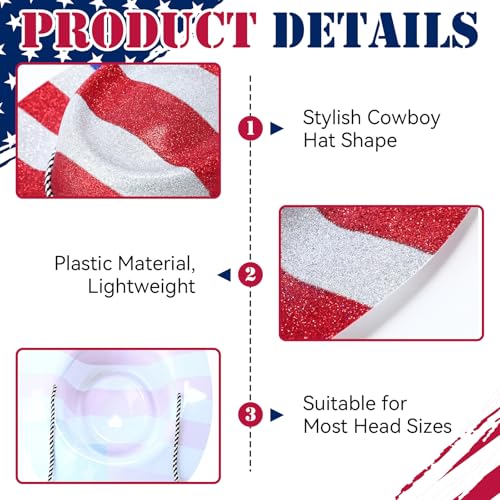 Image of Shyyween 12 /24 Pcs American Flag Plastic Hats Patriotic 4th of July Cowboy Hats White Blue Red Caps for Independence Day