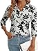 LYHIPSS Polo Shirts for Womens Business Casual Tops 3/4 Sleeve V Neck Dressy Work Blouses for Women Fashion Floral Pattern XXL