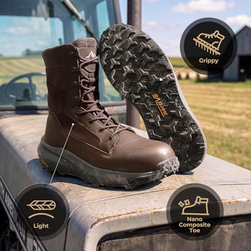 Image of NORTIV 8 Men's 8 inch Composite Toe Work Boots, Lightweight Side Zipper ASTM F2412-24 & ASTM F2913-24 Safety Military Boots for All-Day Comfort, Peakforce-Nano