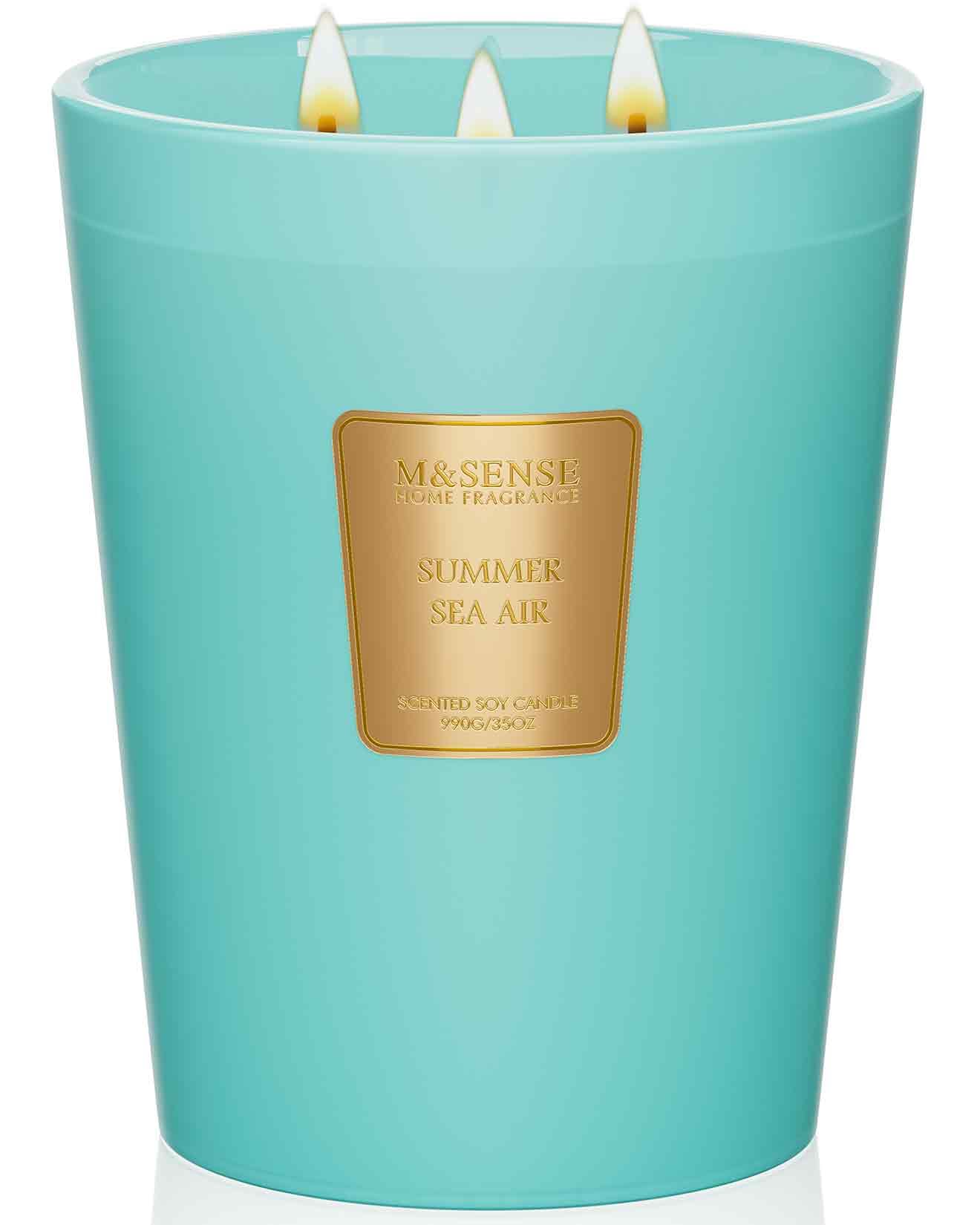 Summer Sea Air Scented Candle, 35 OZ Extra Large 3 Wick Natural Soy Wax Candles 150 Hours Long Lasting Slow Burning, Candles Gift for Spring Home Decor